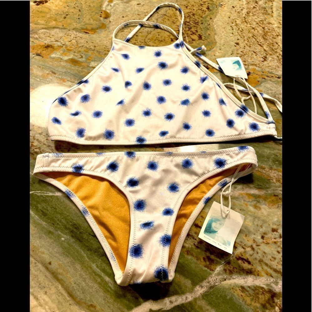 MADE BY DAWN 2-piece swimsuit in blue ink spot - NWT